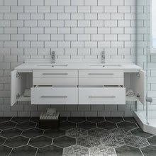 Load image into Gallery viewer, Fresca Lucera 60&quot; White Wall Hung Modern Bathroom Cabinet w/ Top &amp; Double Undermount Sinks- Fresca
