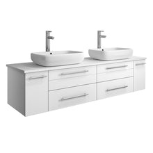 Load image into Gallery viewer, Fresca Lucera 60&quot; White Wall Hung Modern Bathroom Cabinet w/ Top &amp; Single Vessel Sink- Fresca