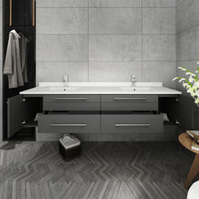 Load image into Gallery viewer, Fresca Lucera 72&quot; Gray Wall Hung Modern Bathroom Cabinet w/ Top &amp; Double Undermount Sinks- Fresca