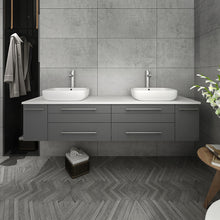 Load image into Gallery viewer, Fresca Lucera 72&quot; Gray Wall Hung Modern Bathroom Cabinet w/ Top &amp; Double Vessel Sinks- Fresca
