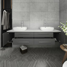 Load image into Gallery viewer, Fresca Lucera 72&quot; Gray Wall Hung Modern Bathroom Cabinet w/ Top &amp; Double Vessel Sinks- Fresca
