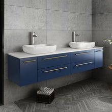 Load image into Gallery viewer, Fresca Lucera 72&quot; Royal Blue Wall Hung Modern Bathroom Cabinet w/ Top &amp; Double Vessel Sinks- Fresca