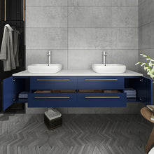 Load image into Gallery viewer, Fresca Lucera 72&quot; Royal Blue Wall Hung Modern Bathroom Cabinet w/ Top &amp; Double Vessel Sinks- Fresca