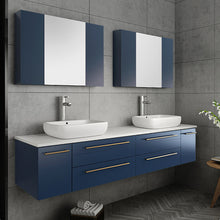 Load image into Gallery viewer, Fresca Lucera 72&quot; Royal Blue Wall Hung Modern Bathroom Cabinet w/ Top &amp; Double Vessel Sinks- Fresca
