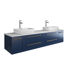 Load image into Gallery viewer, Fresca Lucera 72&quot; Royal Blue Wall Hung Modern Bathroom Cabinet w/ Top &amp; Double Vessel Sinks- Fresca