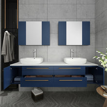 Load image into Gallery viewer, Fresca Lucera 72&quot; Royal Blue Wall Hung Modern Bathroom Cabinet w/ Top &amp; Double Vessel Sinks- Fresca