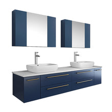 Load image into Gallery viewer, Fresca Lucera 72&quot; Royal Blue Wall Hung Modern Bathroom Cabinet w/ Top &amp; Double Vessel Sinks- Fresca