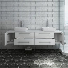 Load image into Gallery viewer, Fresca Lucera 72&quot; White Wall Hung Modern Bathroom Cabinet w/ Top &amp; Double Vessel Sinks- Fresca