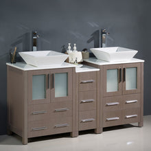 Load image into Gallery viewer, Fresca Torino 60&quot; Gray Oak Modern Double Sink Bathroom Cabinets w/ Tops &amp; Vessel Sinks- Fresca