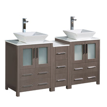 Load image into Gallery viewer, Fresca Torino 60&quot; Gray Oak Modern Double Sink Bathroom Cabinets w/ Tops &amp; Vessel Sinks- Fresca