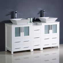 Load image into Gallery viewer, Fresca Torino 60&quot; White Modern Double Sink Bathroom Cabinets w/ Tops &amp; Vessel Sinks- Fresca