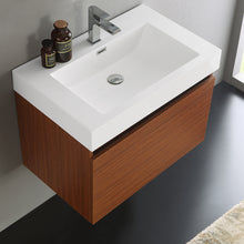Load image into Gallery viewer, Fresca Mezzo 30&quot; Teak Wall Hung Modern Bathroom Cabinet w/ Integrated Sink- Fresca