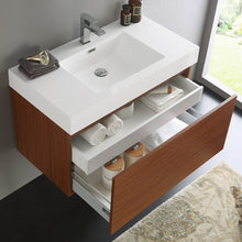 Load image into Gallery viewer, Fresca Mezzo 36&quot; Teak Wall Hung Modern Bathroom Cabinet w/ Integrated Sink- Fresca