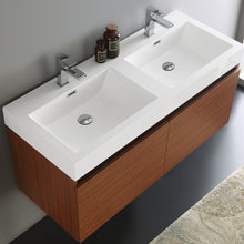 Load image into Gallery viewer, Fresca Mezzo 48&quot; Teak Wall Hung Double Sink Modern Bathroom Cabinet w/ Integrated Sink- Fresca