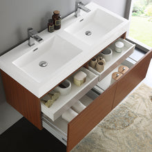 Load image into Gallery viewer, Fresca Mezzo 48&quot; Teak Wall Hung Double Sink Modern Bathroom Cabinet w/ Integrated Sink- Fresca