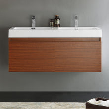 Load image into Gallery viewer, Fresca Mezzo 48&quot; Teak Wall Hung Double Sink Modern Bathroom Cabinet w/ Integrated Sink- Fresca