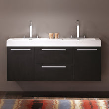 Load image into Gallery viewer, Fresca Opulento 54&quot; Black Modern Double Sink Bathroom Cabinet w/ Integrated Sinks- Fresca