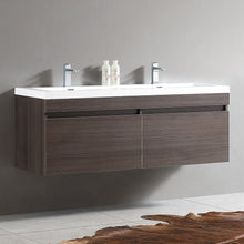 Load image into Gallery viewer, Fresca Largo 57&quot; Gray Oak Modern Double Sink Bathroom Cabinet w/ Integrated Sinks- Fresca