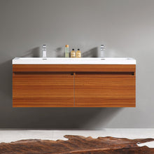 Load image into Gallery viewer, Fresca Largo 57&quot; Teak Modern Double Sink Bathroom Cabinet w/ Integrated Sinks- Fresca