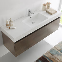 Load image into Gallery viewer, Fresca Mezzo 60&quot; Gray Oak Wall Hung Single Sink Modern Bathroom Cabinet w/ Integrated Sink- Fresca