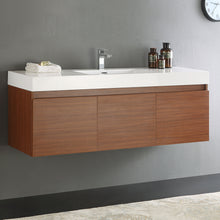 Load image into Gallery viewer, Fresca Mezzo 60&quot; Teak Wall Hung Single Sink Modern Bathroom Cabinet w/ Integrated Sink- Fresca