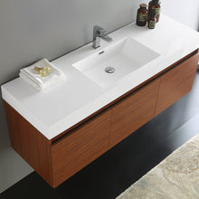 Load image into Gallery viewer, Fresca Mezzo 60&quot; Teak Wall Hung Single Sink Modern Bathroom Cabinet w/ Integrated Sink- Fresca