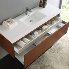 Load image into Gallery viewer, Fresca Mezzo 60&quot; Teak Wall Hung Single Sink Modern Bathroom Cabinet w/ Integrated Sink- Fresca