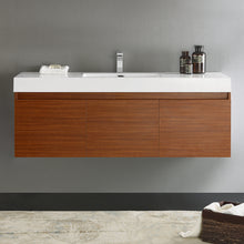 Load image into Gallery viewer, Fresca Mezzo 60&quot; Teak Wall Hung Single Sink Modern Bathroom Cabinet w/ Integrated Sink- Fresca