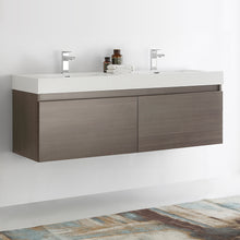 Load image into Gallery viewer, Fresca Mezzo 60&quot; Gray Oak Wall Hung Double Sink Modern Bathroom Cabinet w/ Integrated Sink- Fresca