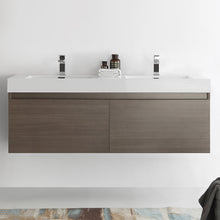 Load image into Gallery viewer, Fresca Mezzo 60&quot; Gray Oak Wall Hung Double Sink Modern Bathroom Cabinet w/ Integrated Sink- Fresca