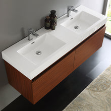Load image into Gallery viewer, Fresca Mezzo 60&quot; Teak Wall Hung Double Sink Modern Bathroom Cabinet w/ Integrated Sink- Fresca