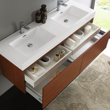 Load image into Gallery viewer, Fresca Mezzo 60&quot; Teak Wall Hung Double Sink Modern Bathroom Cabinet w/ Integrated Sink- Fresca