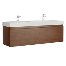 Load image into Gallery viewer, Fresca Mezzo 60&quot; Teak Wall Hung Double Sink Modern Bathroom Cabinet w/ Integrated Sink- Fresca