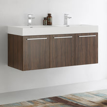 Load image into Gallery viewer, Fresca Vista 48&quot; Walnut Wall Hung Double Sink Modern Bathroom Cabinet w/ Integrated Sink- Fresca
