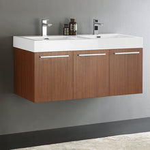 Load image into Gallery viewer, Fresca Vista 48&quot; Teak Wall Hung Double Sink Modern Bathroom Cabinet w/ Integrated Sink- Fresca