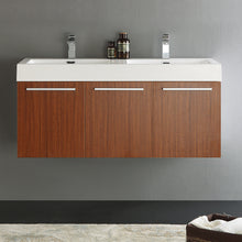 Load image into Gallery viewer, Fresca Vista 48&quot; Teak Wall Hung Double Sink Modern Bathroom Cabinet w/ Integrated Sink- Fresca