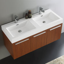 Load image into Gallery viewer, Fresca Vista 48&quot; Teak Wall Hung Double Sink Modern Bathroom Cabinet w/ Integrated Sink- Fresca