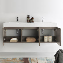 Load image into Gallery viewer, Fresca Vista 60&quot; Gray Oak Wall Hung Double Sink Modern Bathroom Cabinet w/ Integrated Sink- Fresca