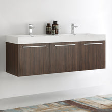 Load image into Gallery viewer, Fresca Vista 60&quot; Walnut Wall Hung Single Sink Modern Bathroom Cabinet w/ Integrated Sink- Fresca