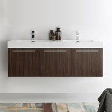 Load image into Gallery viewer, Fresca Vista 60&quot; Walnut Wall Hung Double Sink Modern Bathroom Cabinet w/ Integrated Sink- Fresca