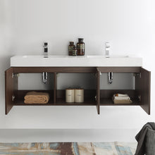 Load image into Gallery viewer, Fresca Vista 60&quot; Walnut Wall Hung Double Sink Modern Bathroom Cabinet w/ Integrated Sink- Fresca