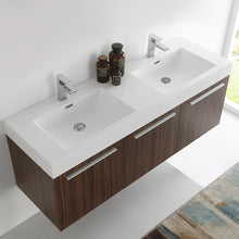 Load image into Gallery viewer, Fresca Vista 60&quot; Walnut Wall Hung Double Sink Modern Bathroom Cabinet w/ Integrated Sink- Fresca