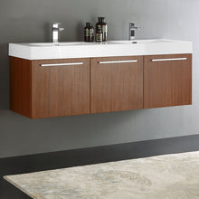 Load image into Gallery viewer, Fresca Vista 60&quot; Teak Wall Hung Double Sink Modern Bathroom Cabinet w/ Integrated Sink- Fresca