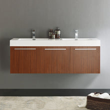 Load image into Gallery viewer, Fresca Vista 60&quot; Teak Wall Hung Double Sink Modern Bathroom Cabinet w/ Integrated Sink- Fresca