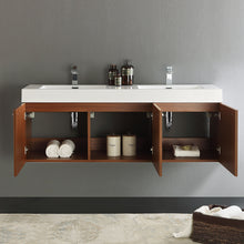 Load image into Gallery viewer, Fresca Vista 60&quot; Teak Wall Hung Double Sink Modern Bathroom Cabinet w/ Integrated Sink- Fresca