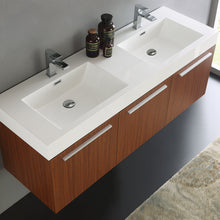 Load image into Gallery viewer, Fresca Vista 60&quot; Teak Wall Hung Single Sink Modern Bathroom Cabinet w/ Integrated Sink- Fresca