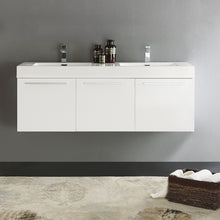 Load image into Gallery viewer, Fresca Vista 60&quot; White Wall Hung Double Sink Modern Bathroom Cabinet w/ Integrated Sink- Fresca