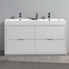 Load image into Gallery viewer, Fresca Valencia 60&quot; Glossy White Free Standing Double Sink Modern Bathroom Vanity- Fresca