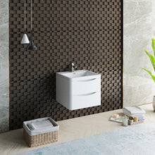 Load image into Gallery viewer, Fresca Tuscany 24&quot; Glossy White Wall Hung Modern Bathroom Cabinet w/ Integrated Sink- Fresca