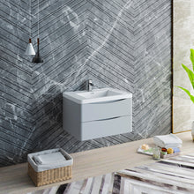 Load image into Gallery viewer, Fresca Tuscany 32&quot; Glossy Gray Wall Hung Modern Bathroom Cabinet w/ Integrated Sink- Fresca